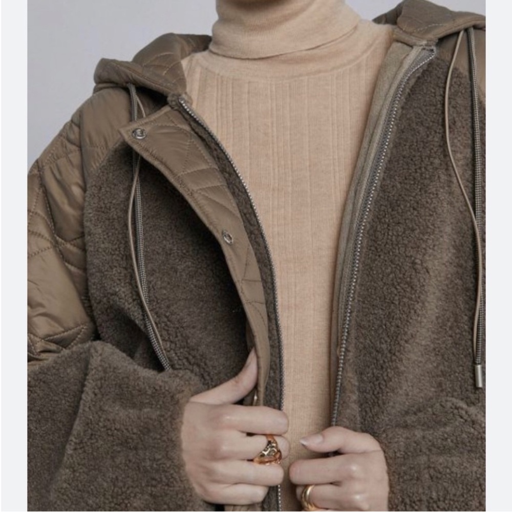 Silk Maison] Oversized Sherpa Quilted Fleece Jacket Coat - Picture 2 of 13
